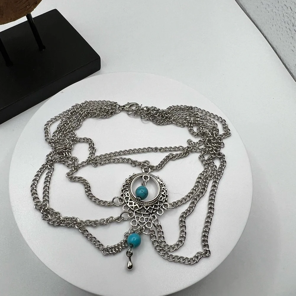 Bohemian Inspired Multi Layer Ankle Bracelet W/ Blue Beads‎ NEW